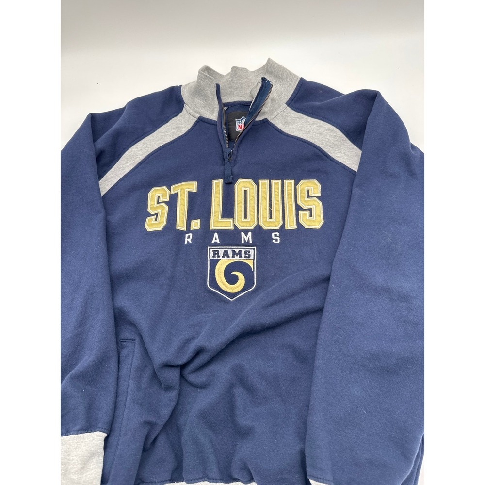 Vintage NFL St. Louis Rams 1/4 zip Sweatshirt, waist band cut on both sides SzM